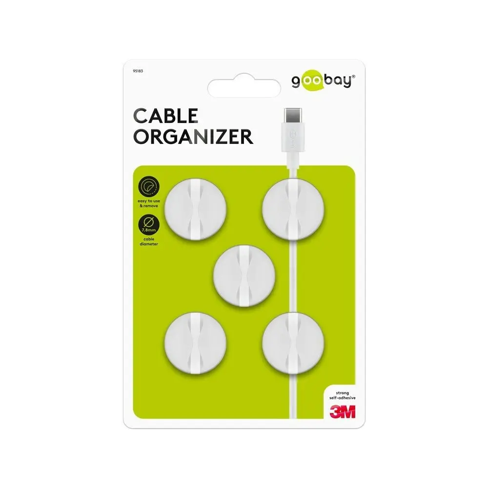 15x Goobay 1 Slot 1.88cm Adhesive Cable Organiser Round Cord/Wire Holder White