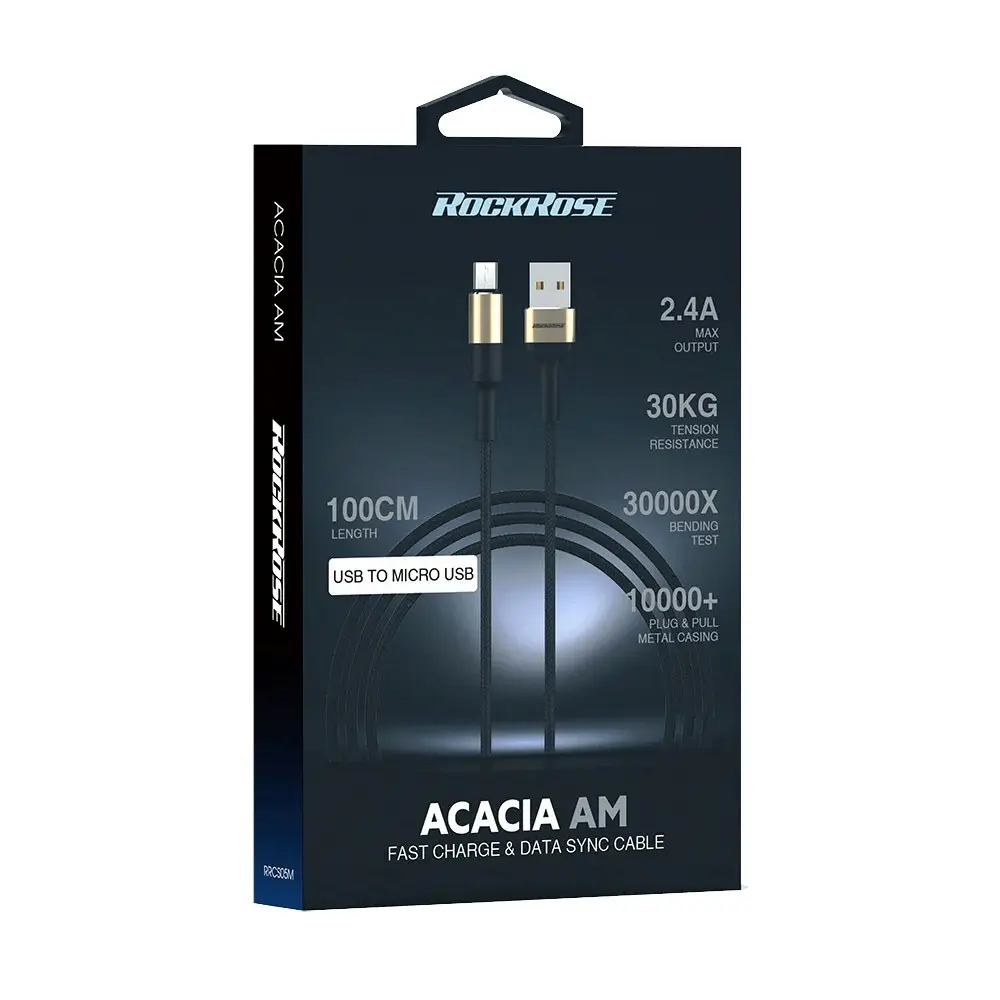 2PK RockRose Acacia AM 1m 2.4A Nylon-Braided USB-A to Micro USB Charging Cable