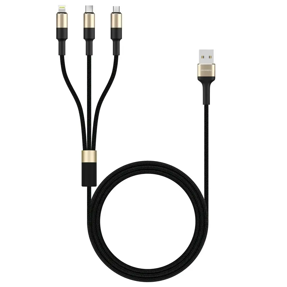 2PK RockRose Acacia Max 1m 3A 3-In-1 USB-A to USB Micro/C/Apple Charging Cable