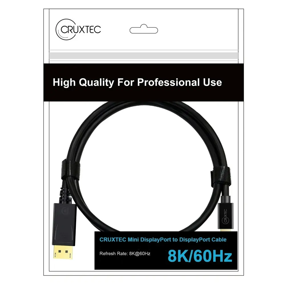 Cruxtec MD8K-02-BK Mini Displayport Male To Displayport Male Cable 2m Black