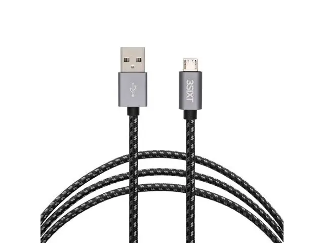 3sixT 1m USB-A to Micro USB Male Data Sync Cable Cord For Smartphones Black