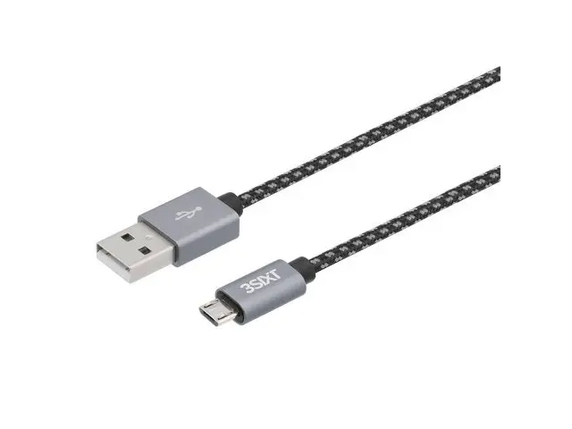 3sixT 1m USB-A to Micro USB Male Data Sync Cable Cord For Smartphones Black