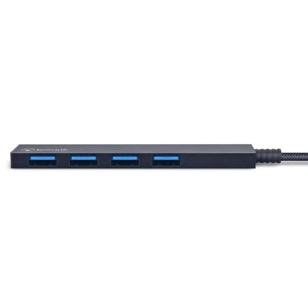 Bonelk Long-Life USB-C to 4-Port USB 3.0 Slim Hub Port 5Gbps For Laptop/PC Black