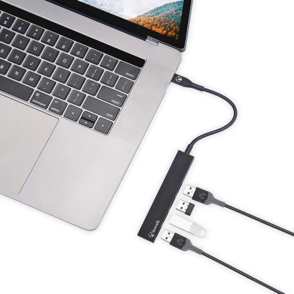 Bonelk Long-Life USB-C to 4-Port USB 3.0 Slim Hub Port 5Gbps For Laptop/PC Black