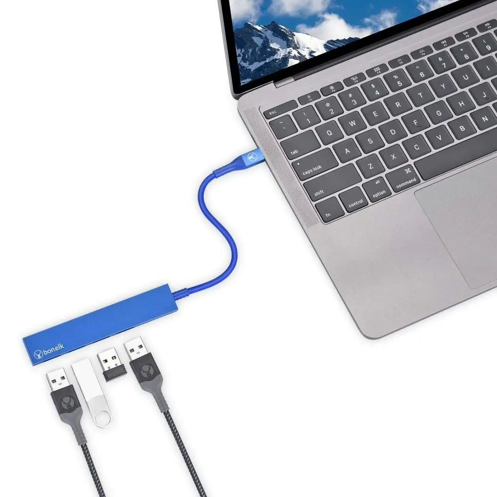 Bonelk Long-Life USB-C to 4-Port USB 3.0 Slim Hub Port 5Gbps For Laptop/PC Blue