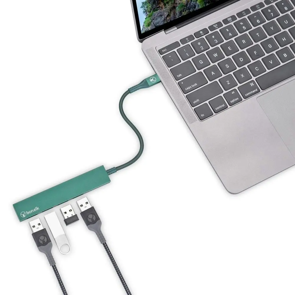 Bonelk Long-Life USB-C to 4-Port USB 3.0 Slim Hub Port 5Gbps For Laptop/PC Green