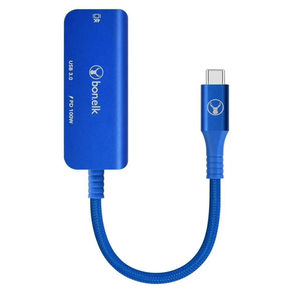 Bonelk Long-Life 3in1 USB-C M to F HDMI/USB MultiPort Hub For PC/Laptop Blue