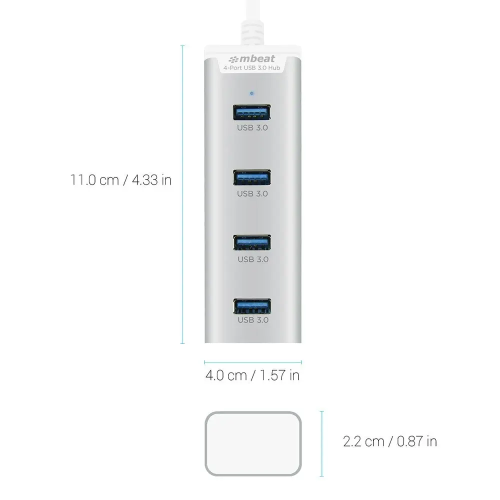 mBeat Stick 4 Port USB 3.0 Compact Aluminium Hub for PC Macbook Laptop Data Sync