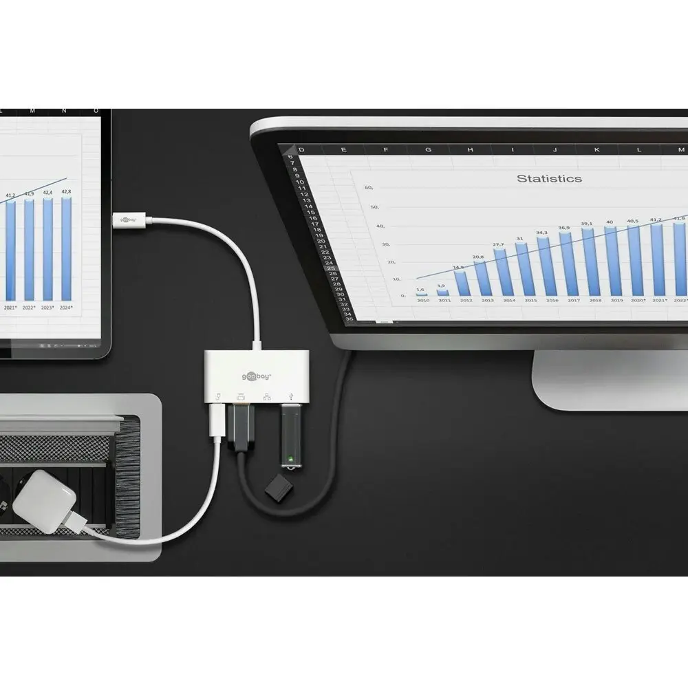 Goobay USB-C Multiport Adapter Hub DualScreen/4K HDMI/Gigabit Ethernet PD 3A 60W