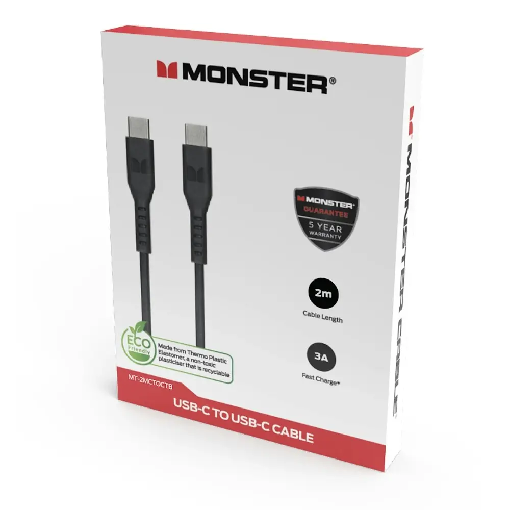 Monster TPE 2M USB-C to USB-C Android Phone Charging/Sync Power/Data Cable Black