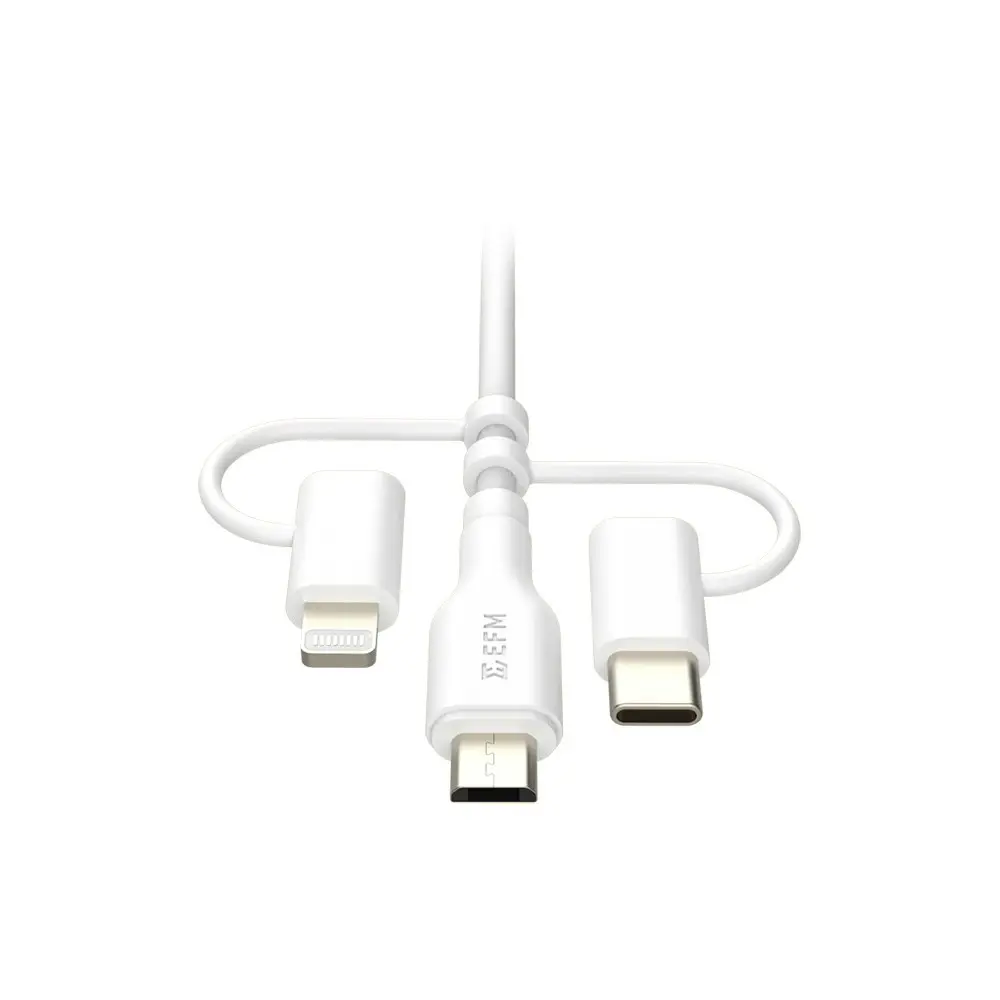 EFM 2m 3-in-1 USB-A to MFI-Certified Lightning/Micro USB/USB-C Cable White