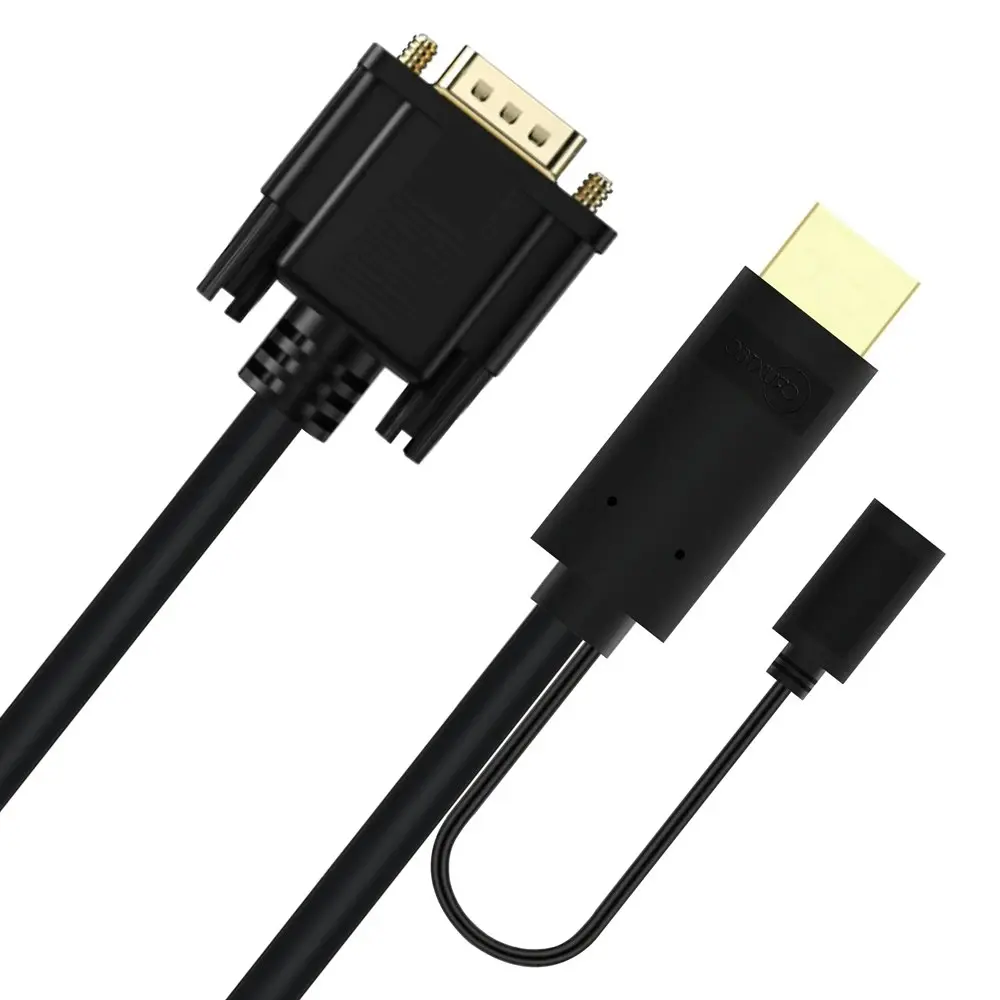 Cruxtec 2m HDMI Male to VGA Male Active Cable with Micro USB Female 1080p Black