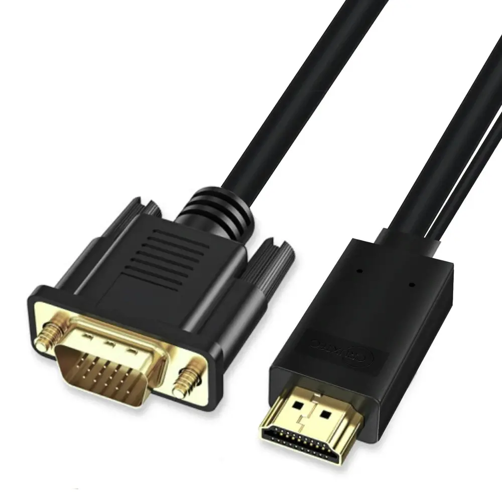 Cruxtec 2m HDMI Male to VGA Male Active Cable with Micro USB Female 1080p Black