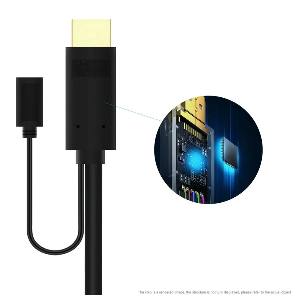 Cruxtec 2m HDMI Male to VGA Male Active Cable with Micro USB Female 1080p Black