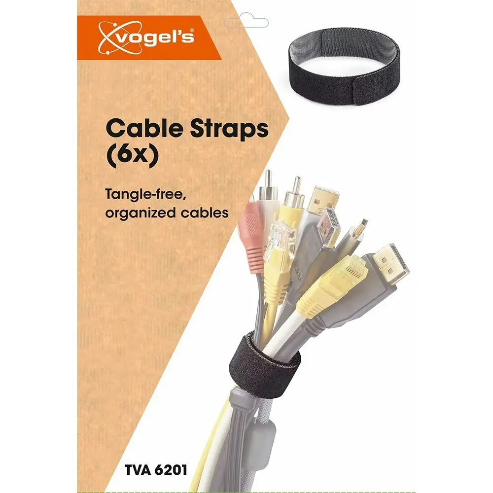 6pc Vogel TVA 6201 Reusable 30cm Cable Strap/Tie Adjustable Wire Organiser Black