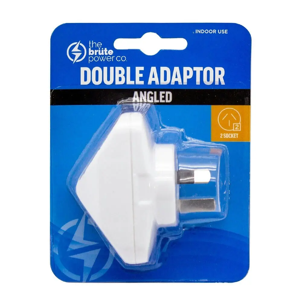 The Brute Power Co Double Adaptor Indoor Home Adapter Plug/Socket Angled White