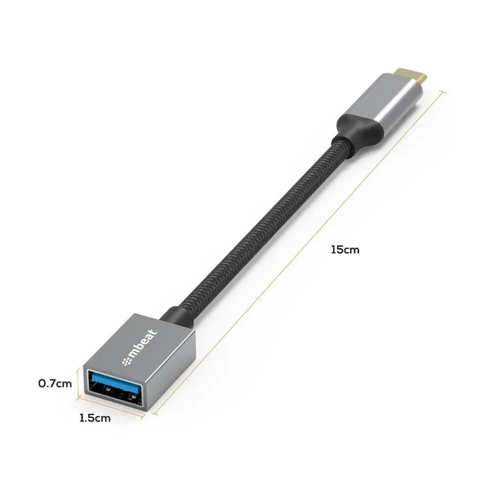 mBeat Tough Link Male USB-C To Female USB 3.0 Adapter Connector Cord Space Grey