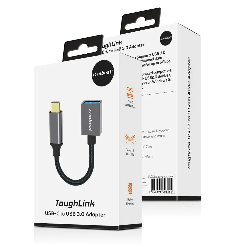 mBeat Tough Link Male USB-C To Female USB 3.0 Adapter Connector Cord Space Grey