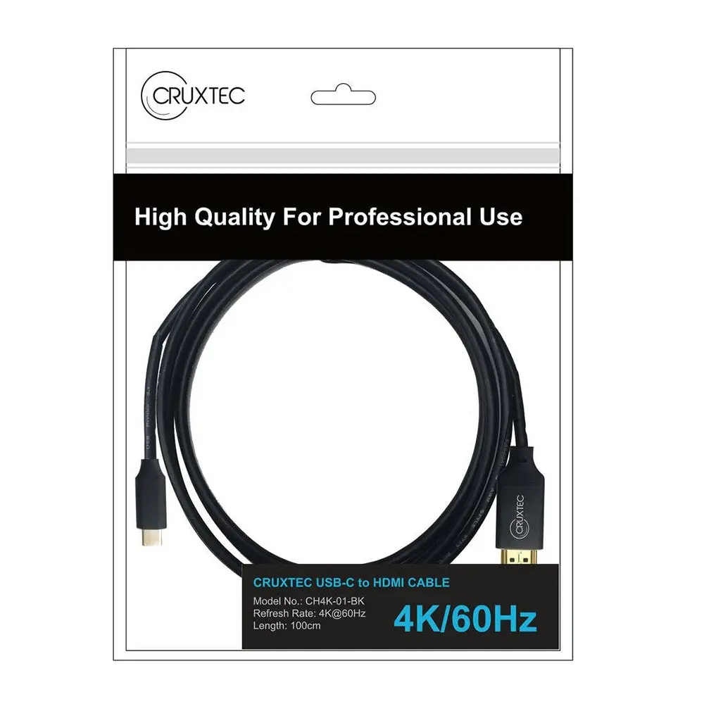 Cruxtec 3m USB-C Male to HDMI 2.0 Male 4K/60Hz Video Adapter Cable/Cord Black