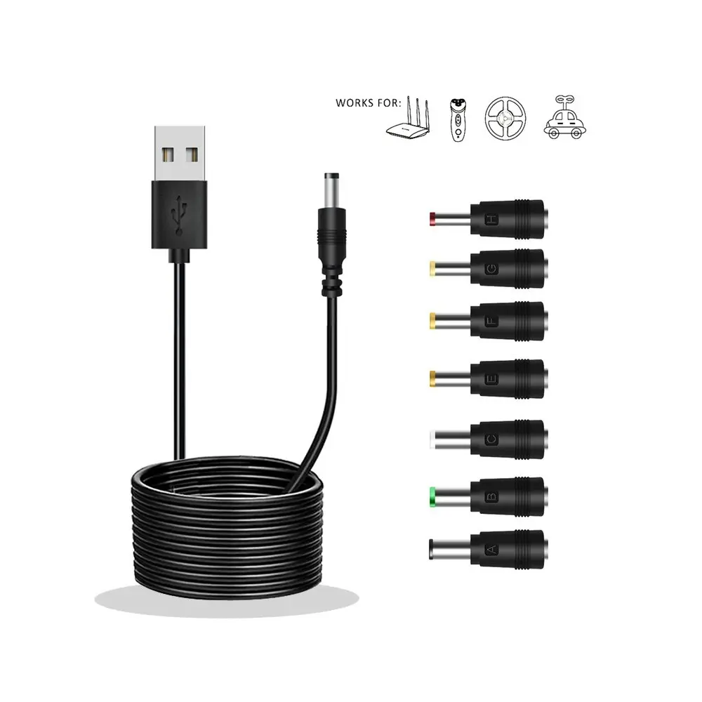 Sansai 1m USB-A To 7 Plug Male DC Connector Heads Cable Adapter Power Cord c