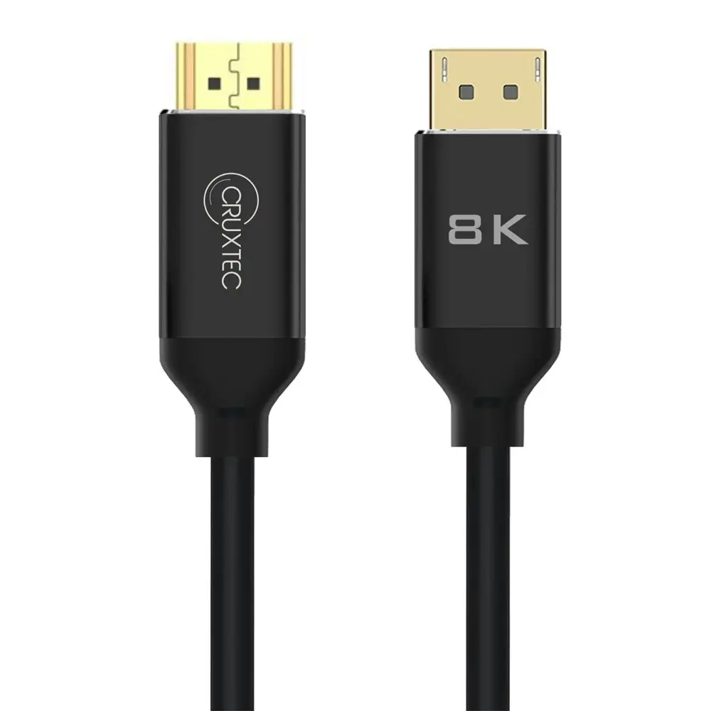 Cruxtec DH8K60H-02-BK Black Displayport Male To Male HDMI Cable 2m Gold Plated