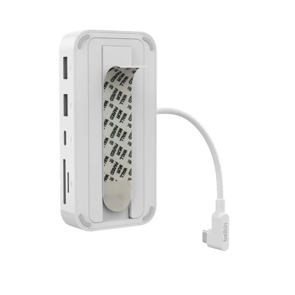 Belkin USB-C 6-In-1 USB-A/MicroSD/Ethernet Multiport Hub Adapter w/Mount White