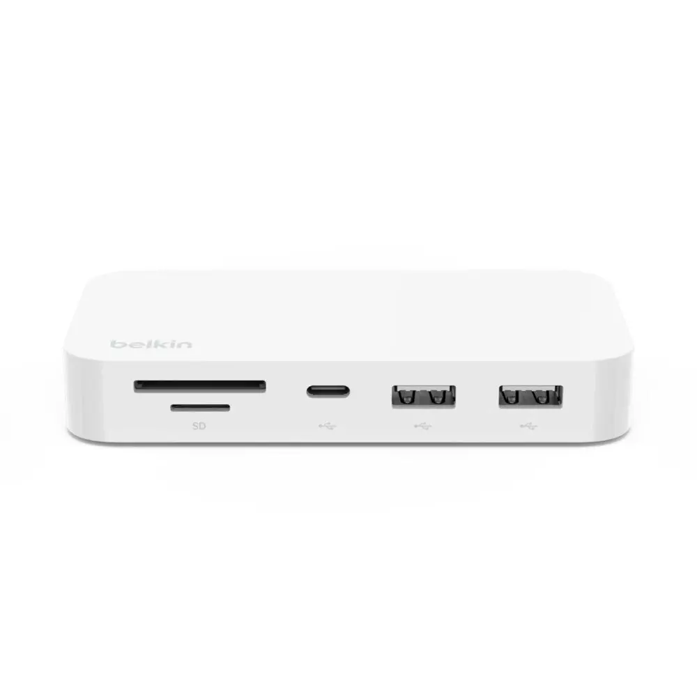 Belkin USB-C 6-In-1 USB-A/MicroSD/Ethernet Multiport Hub Adapter w/Mount White