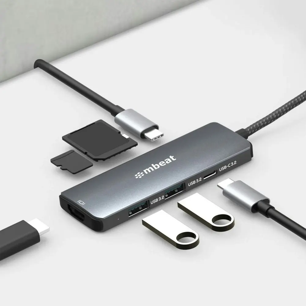 mBeat Elite 7-in-1 Multifunction USB-C 3.2 Data Hub 8k HDMI/SD Card 10GBPS Grey