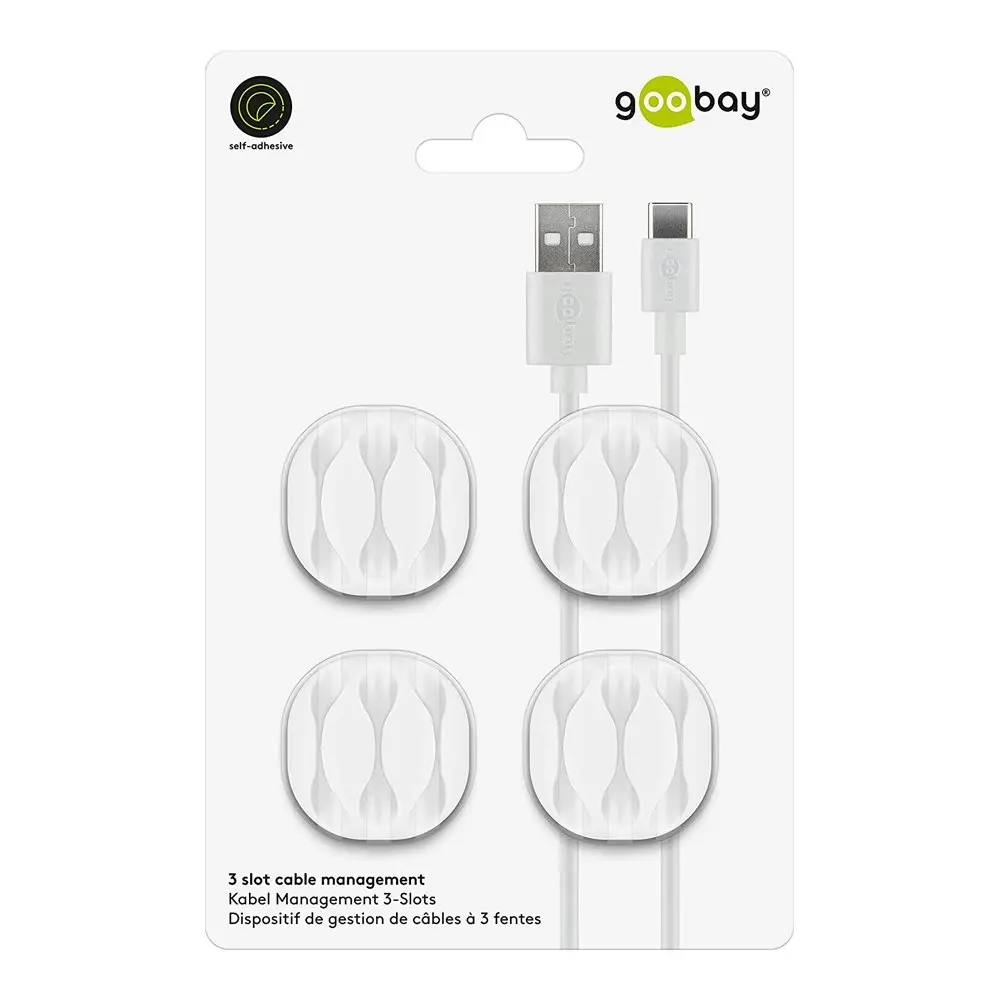 4pc Goobay 3 Slots Adhesive Cable 3.43cm Organiser Cord/Wire Management Black