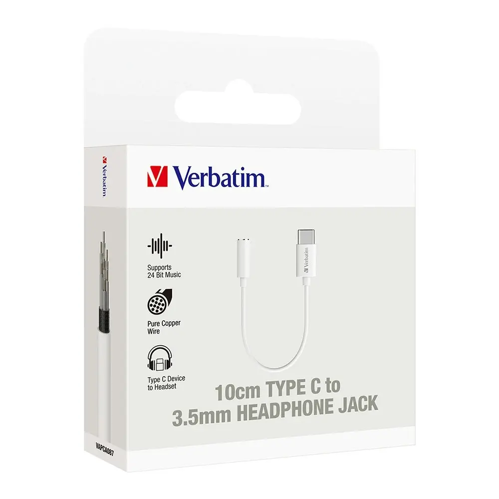 Verbatim 10cm USB-C to 3.5mm Headphone Jack Adapter For Samsung Galaxy S22 White