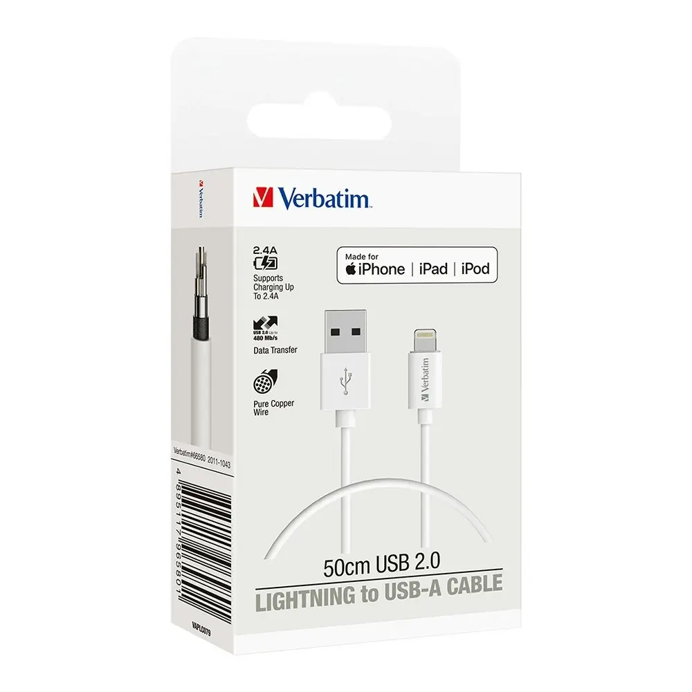 Verbatim Charge & Sync USB-A To Lightning MFI-Certified Durable Cable 50cm