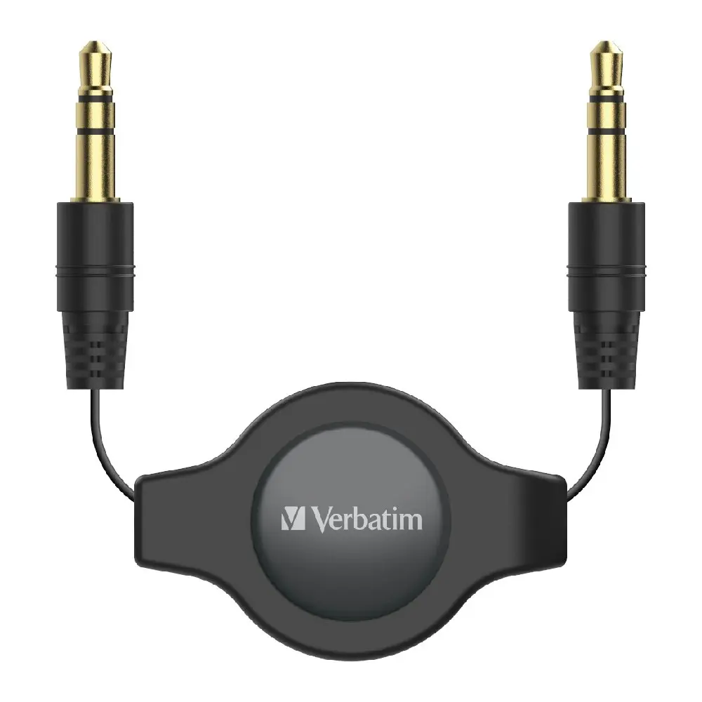 Verbatim 3.5mm AUX Gold Plated Retractable Tangle Free Audio Cable 75cm Black