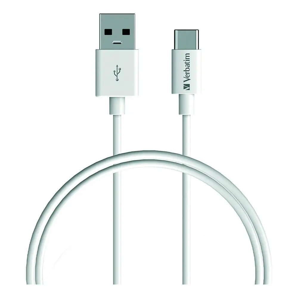 Verbatim Charge & Sync USB to USB-C Soft Touch Rubber Durable Cable 1m - White