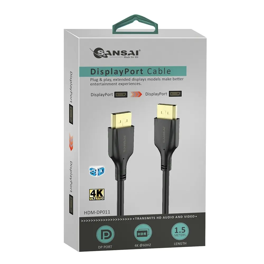 2PK Sansai Displayport 1.5m 4k M To M Monitor Display Computer/Laptop Cable