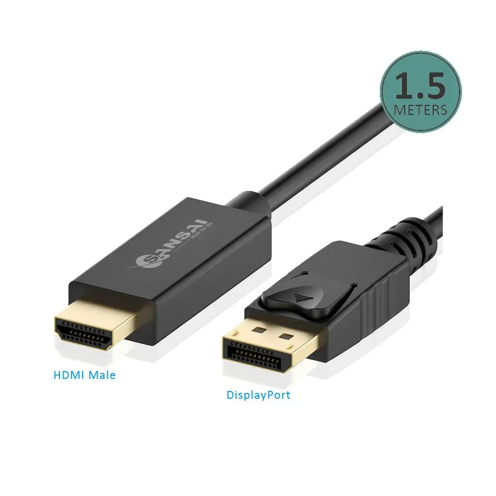 2PK Sansai Displayport To HDMI M To M Monitor/TV Laptop/Computer Cable 1.5m