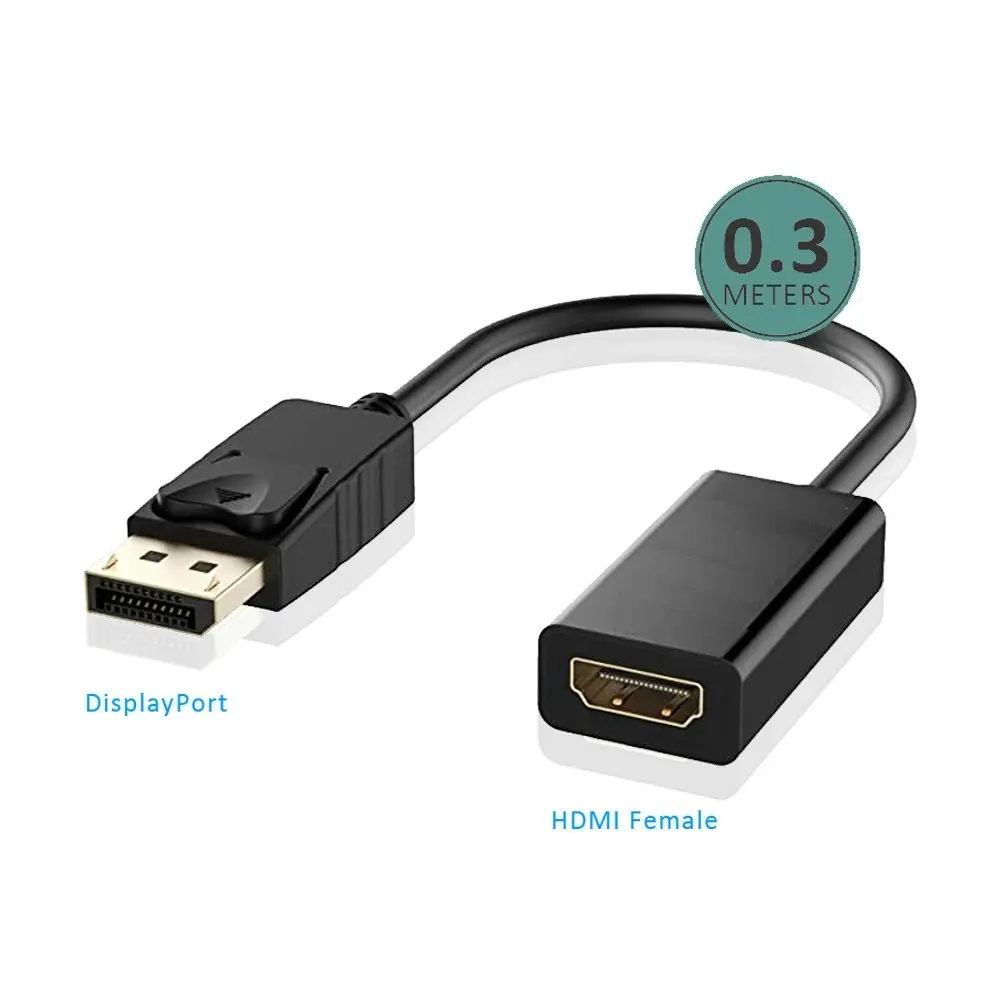 2PK Sansai Displayport To HDMI M To F Monitor/TV Display Cable Adaptor 30cm