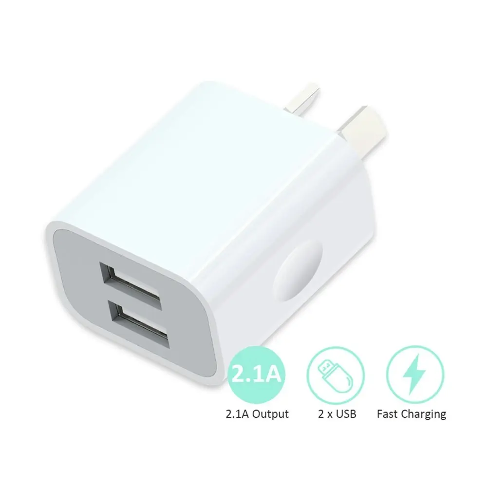 2PK Sansai Dual USB 2.1A Phone Wall Charger Power Point Adaptor Slim Assorted