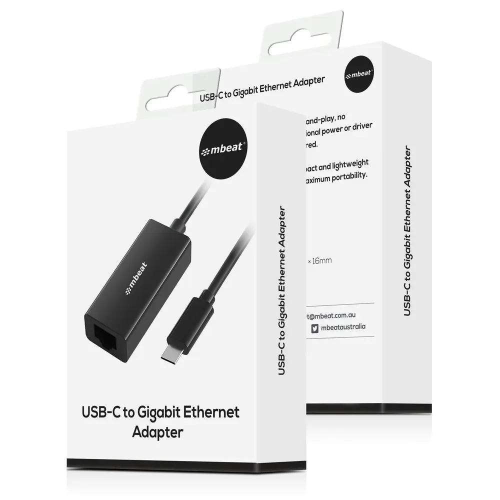 mBeat Plug & Play Male USB-C to Female Gigabit LAN Ethernet RJ45 Adapter Black