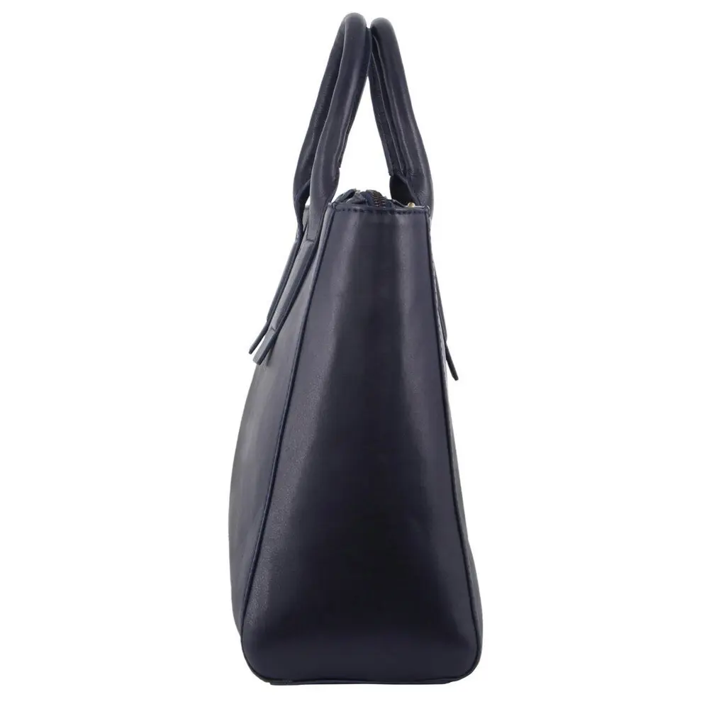 Pierre Cardin Italian Leather Women's/Ladies Double Handle Tote Carry Bag Navy