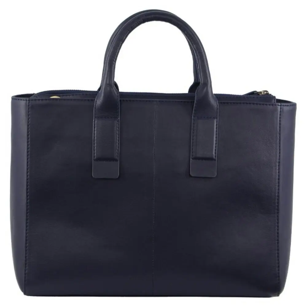 Pierre Cardin Italian Leather Women's/Ladies Double Handle Tote Carry Bag Navy