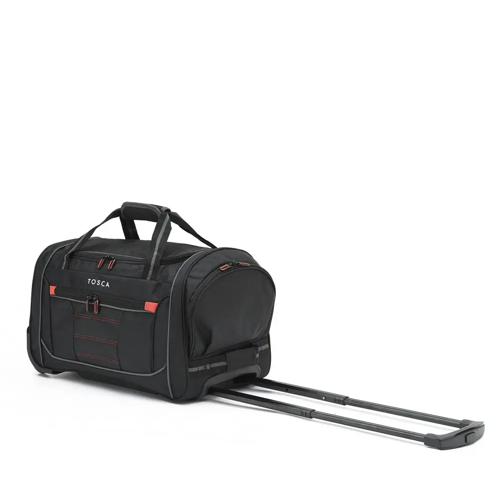 Tosca Small 48cm Duffle Bag Travel Luggage Trolley w/ Roller Wheels Black/Red