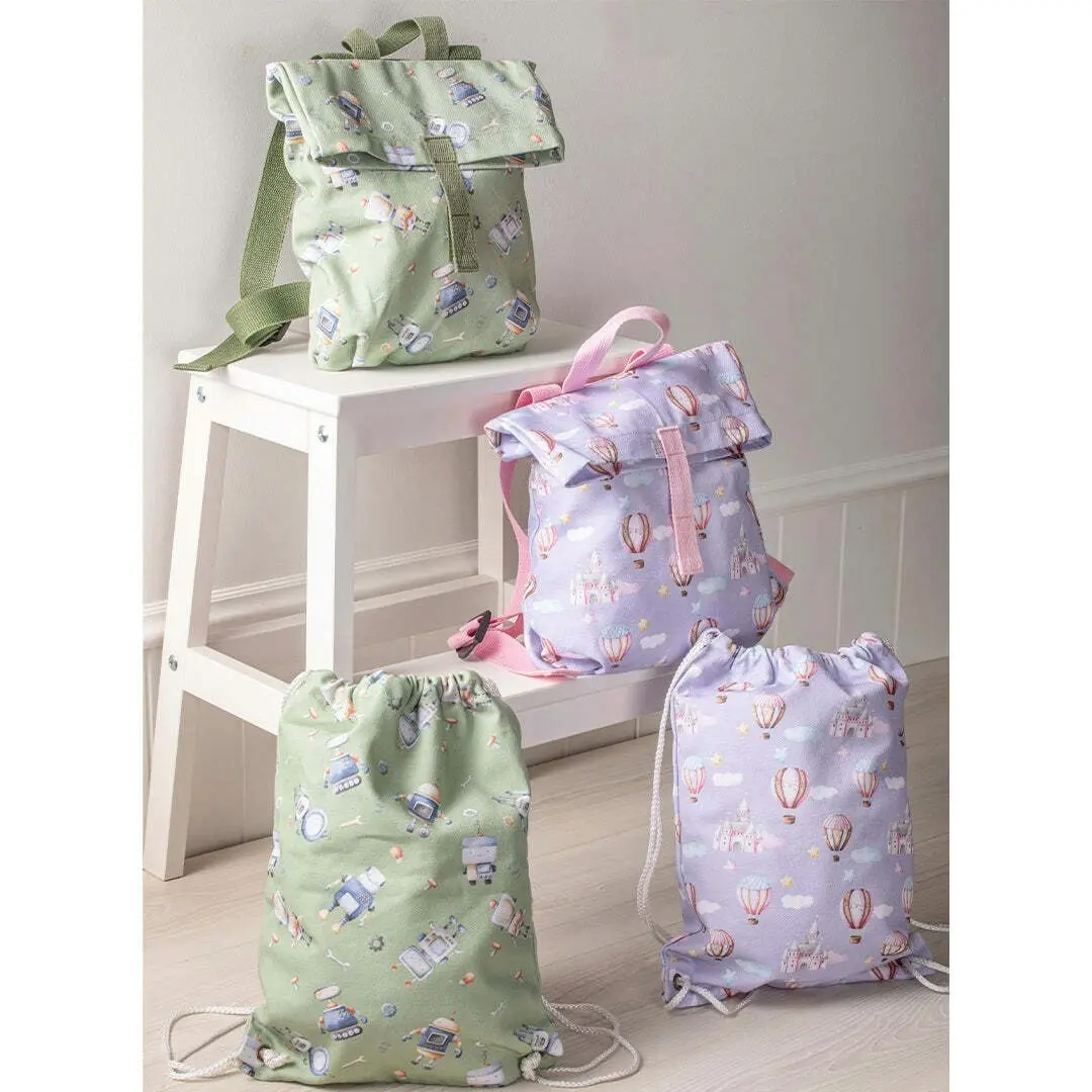 Ashdene Robots 27x31cm Backpack Kids/Child Cotton Canvas Travel/School Bag Green