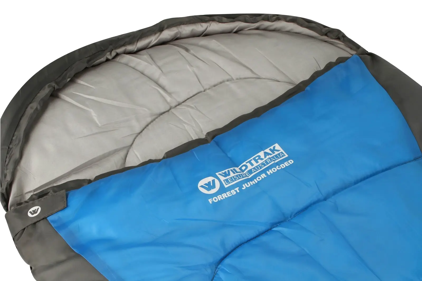 Wildtrak Forrest Junior 205x65cm Hooded Sleeping Bag Thermal Camping Blue/Grey