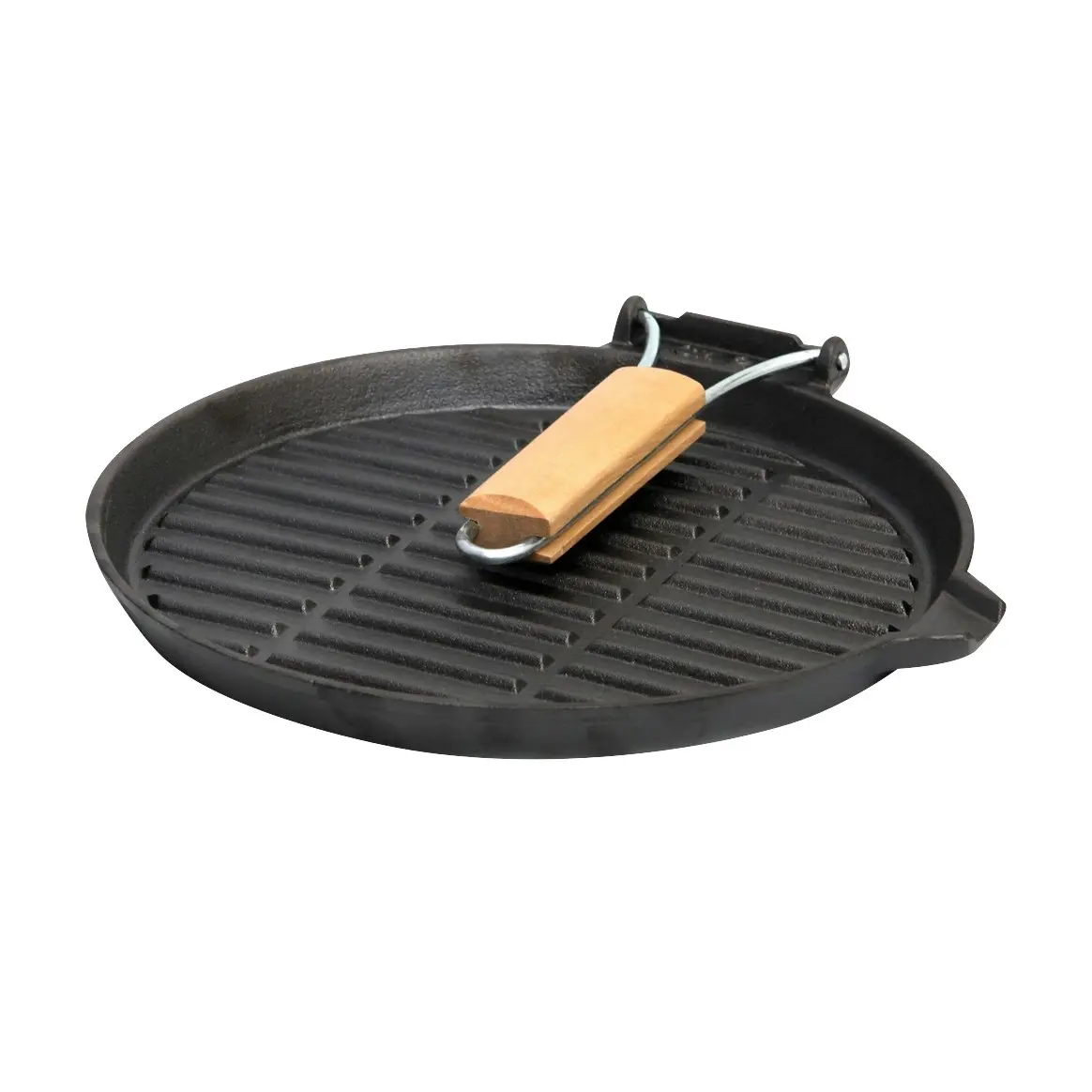 Wildtrak Round 24cm Grill Pan w/ Wood Handle/Pour Spout Camping Cookware Black