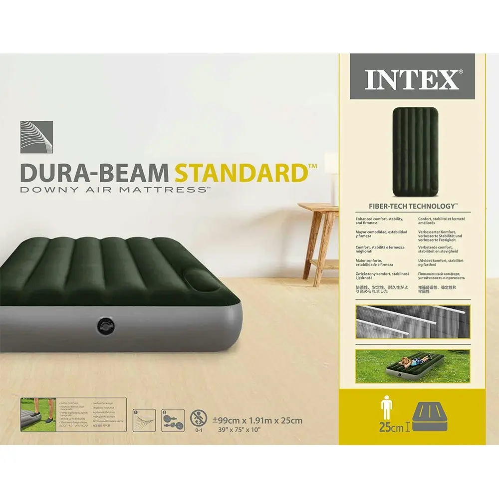 Intex Twin Dura-Beam Comfort Downy Inflatable Camping Airbed With Foot Bip