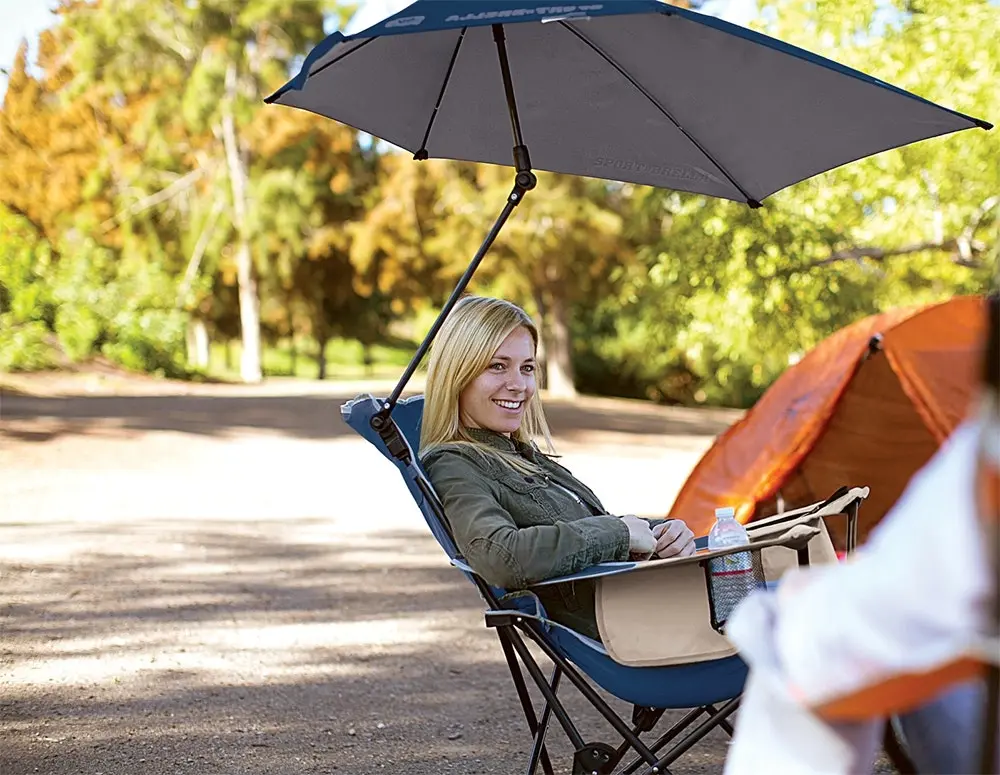 Sport-Brella Adjustable Reclining Chair Outdoor Seating w/ 360° Umbrella Blue