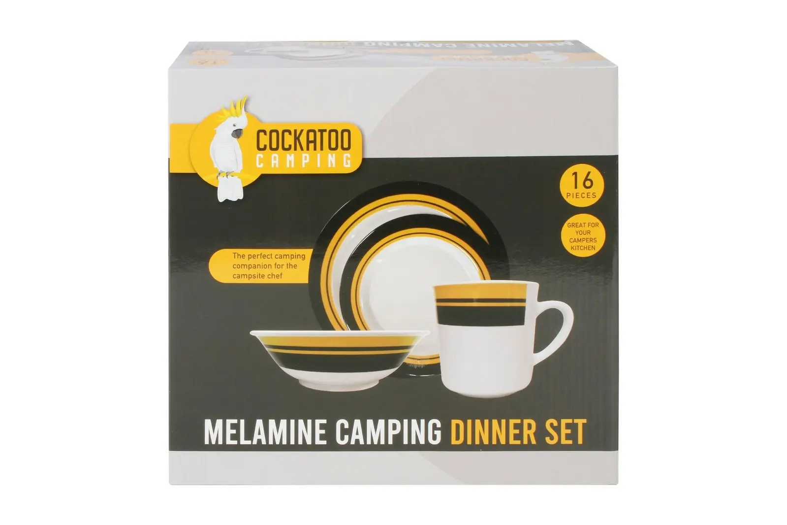 16pc Camping Cockatoo Melamine Dinner/Side Plate/Bowl/Mug Set Outdoor Tableware