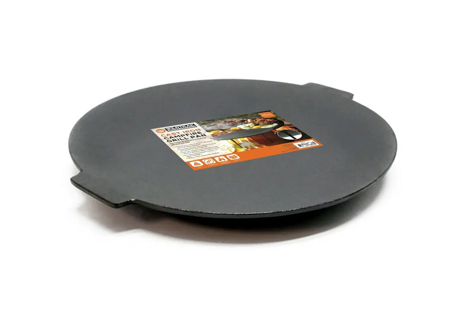 Wildtrak Round 45cm Cast Iron Camp Fire Grill Pan Camping Cookware Frypan Black