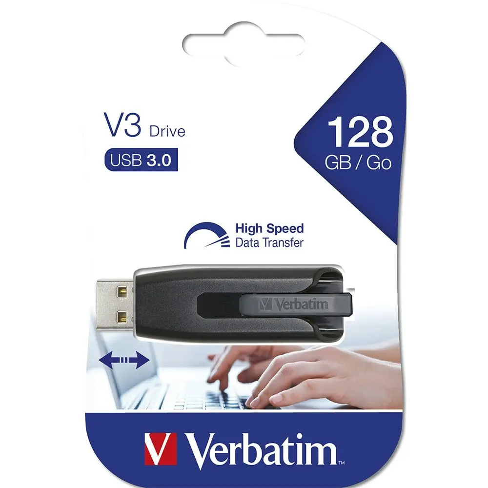 Verbatim Store'n'Go V3 USB 3.0 Stick Flash Drive 128GB Storage For Laptop Grey