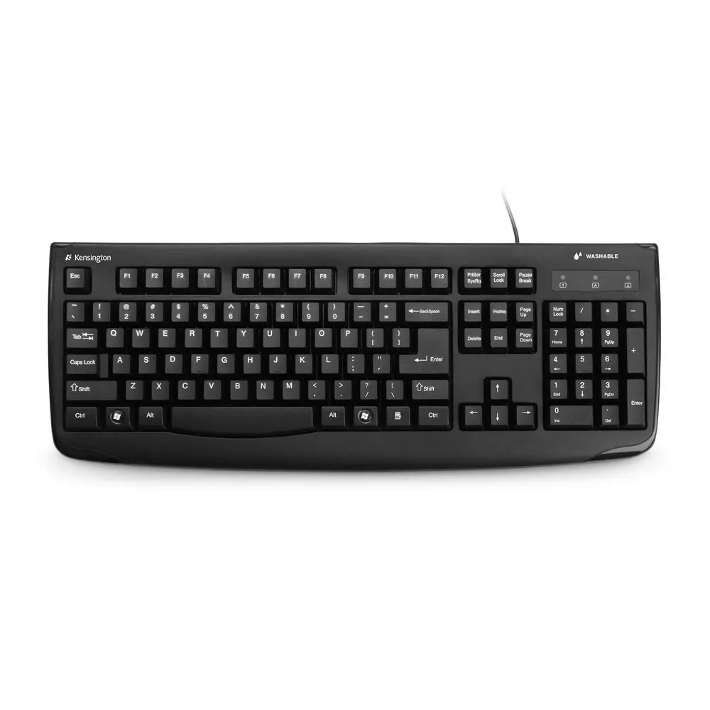 Kensington Washable Wired USB Keyboard Full Size For PC/Laptop Desktop Black